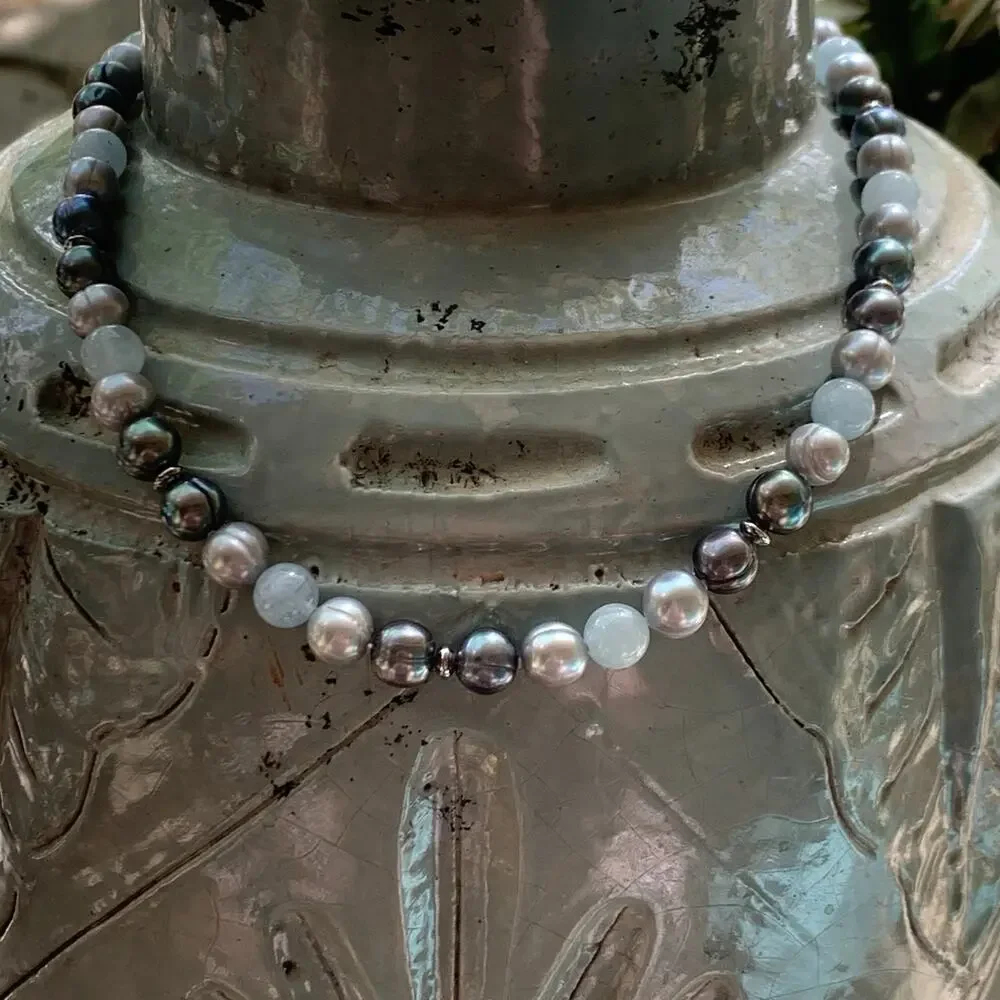 Honora Necklace 18 Inches Sterling Silver, Freshwater Pearls and Quartz - Picture 2 of 8